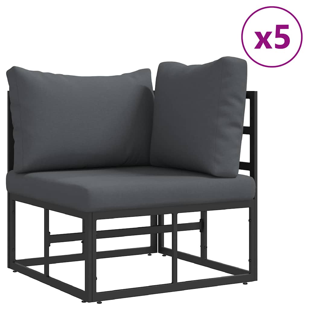 Conjunto de sofás de jardín con cojín 7 pcs Negro Acero