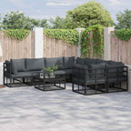 Conjunto de sofás de jardín con cojín 8 pcs Negro Acero