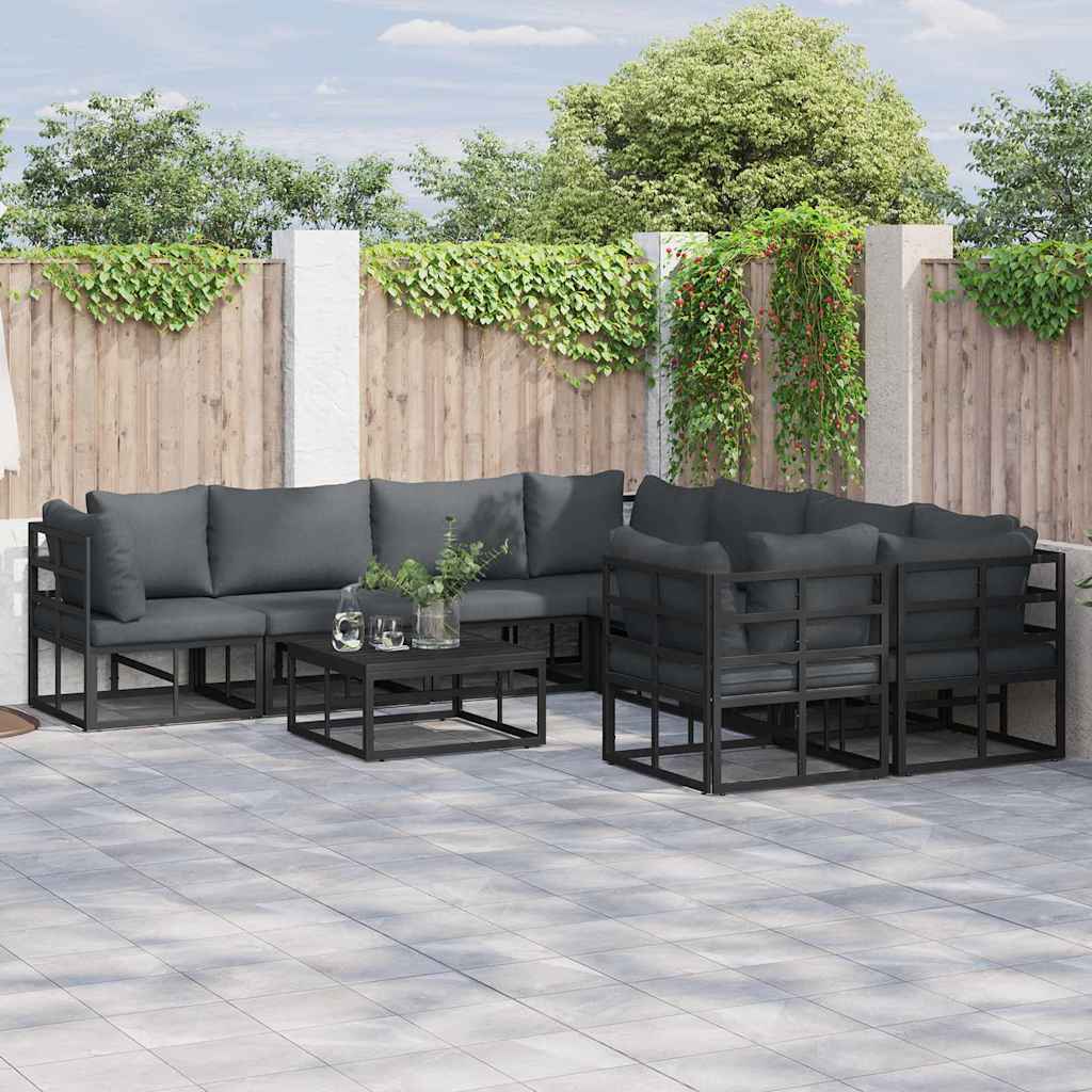 Conjunto de sofás de jardín con cojín 8 pcs Negro Acero