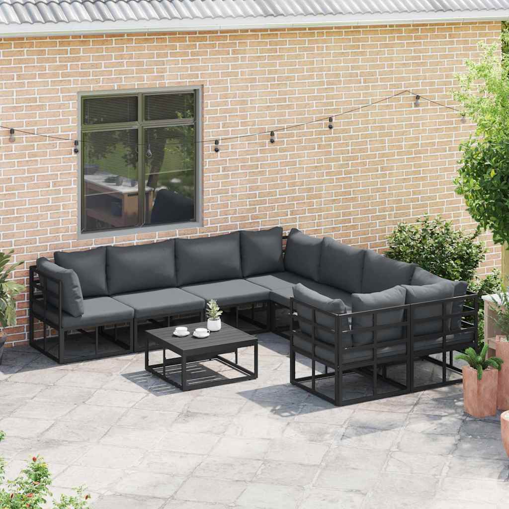 Conjunto de sofás de jardín con cojín 8 pcs Negro Acero