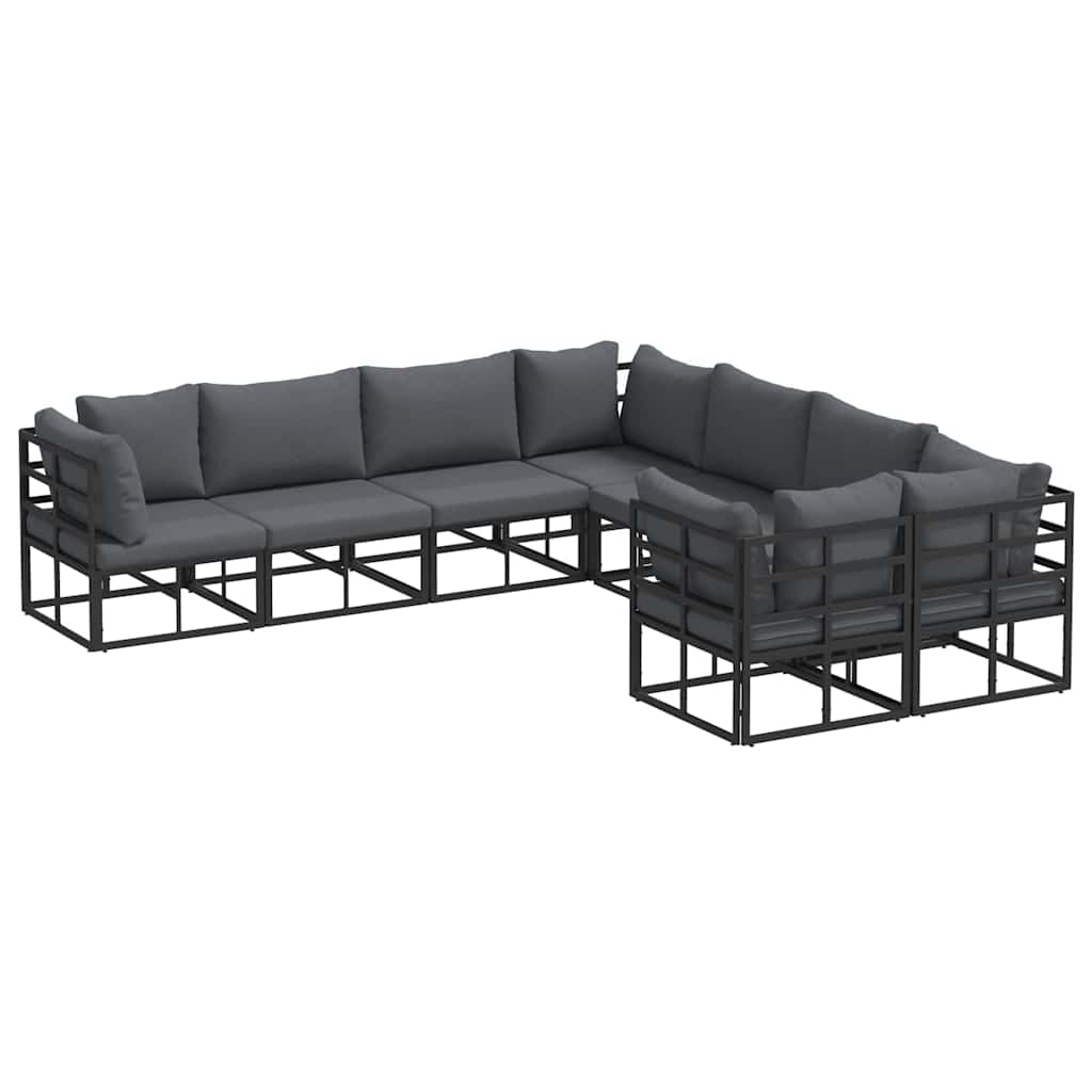 Conjunto de sofás de jardín con cojín 8 pcs Negro Acero