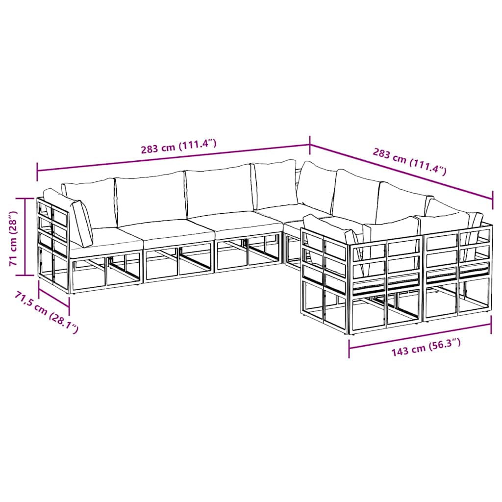Conjunto de sofás de jardín con cojín 8 pcs Negro Acero