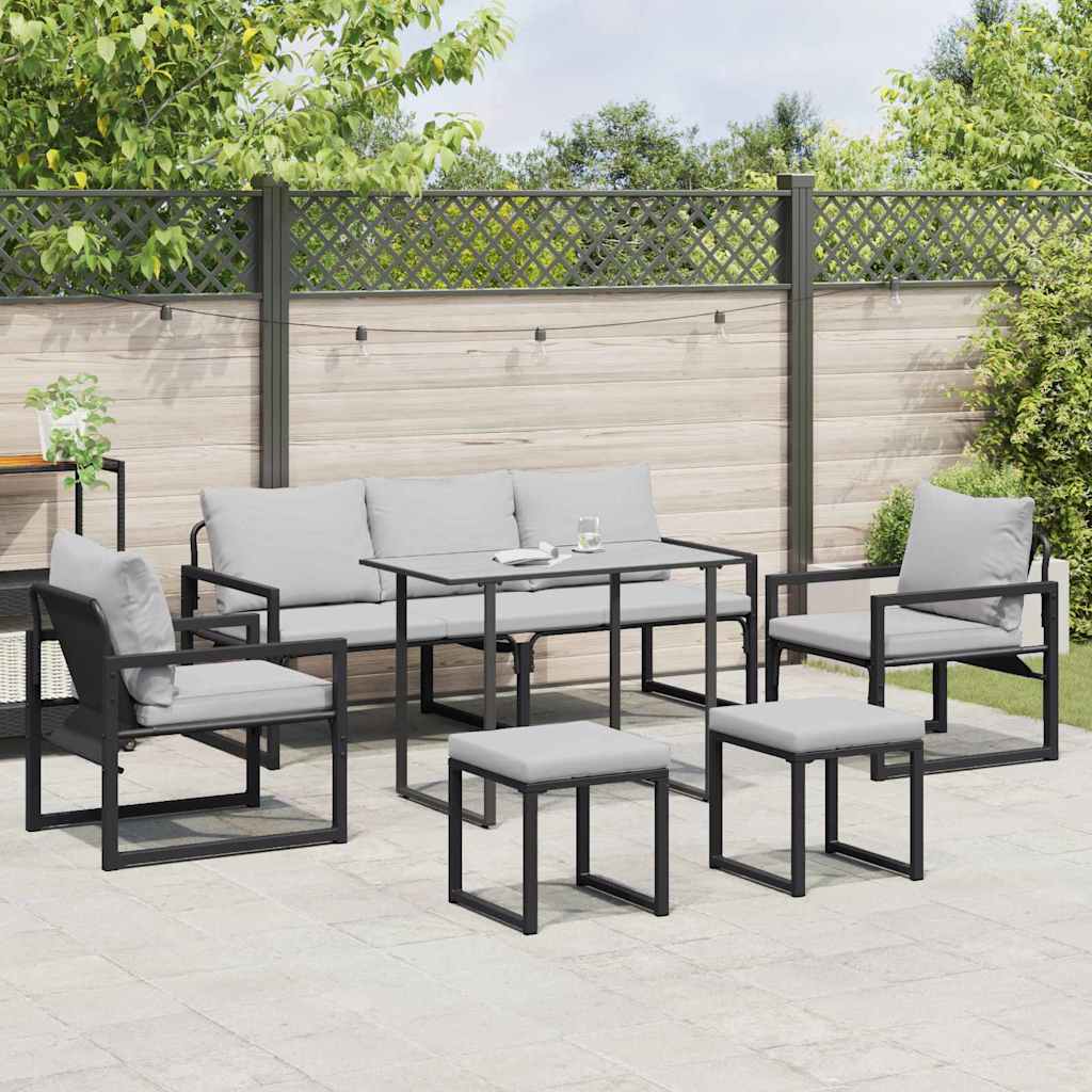 Conjunto de sofás de jardín con cojín 6 pcs Negro Acero