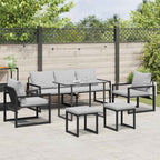 Conjunto de sofás de jardín con cojín 6 pcs Negro Acero