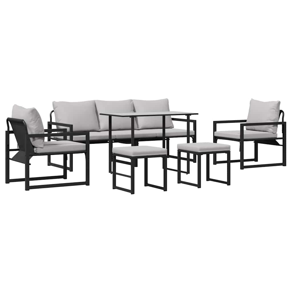 Conjunto de sofás de jardín con cojín 6 pcs Negro Acero