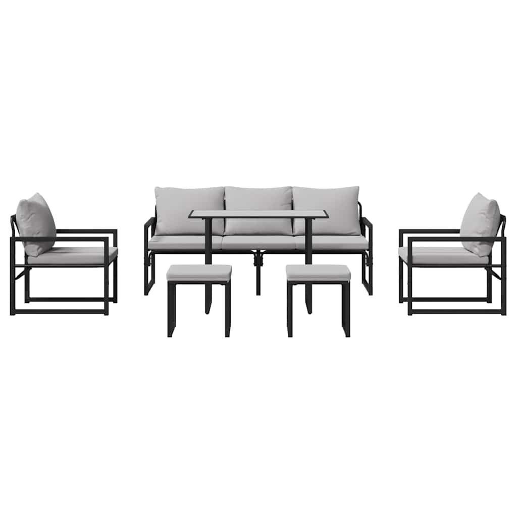 Conjunto de sofás de jardín con cojín 6 pcs Negro Acero