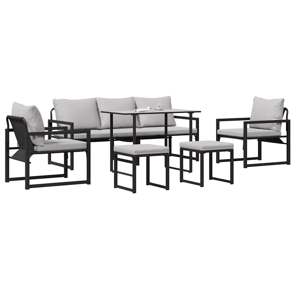 Conjunto de sofás de jardín con cojín 6 pcs Negro Acero