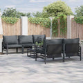 Conjunto de sofás de jardín con cojín 6 pcs Negro Acero