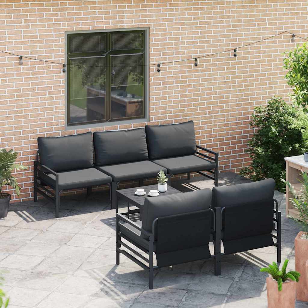 Conjunto de sofás de jardín con cojín 6 pcs Negro Acero