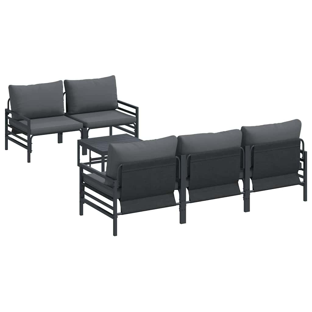 Conjunto de sofás de jardín con cojín 6 pcs Negro Acero