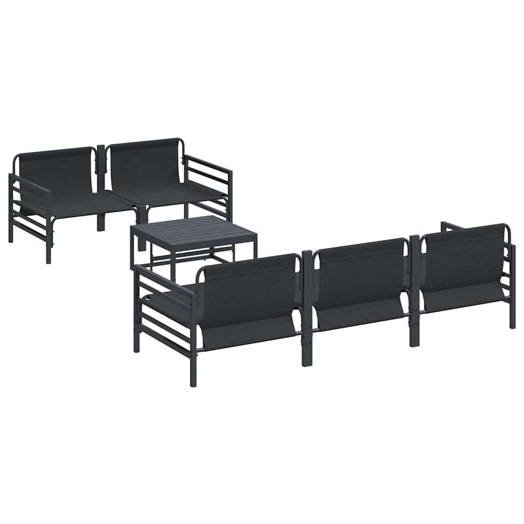 Conjunto de sofás de jardín con cojín 6 pcs Negro Acero