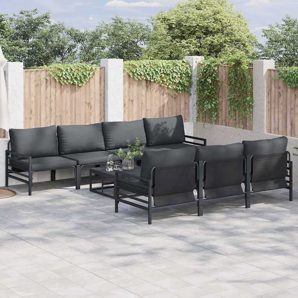 Conjunto de sofás de jardín con cojín 8 pcs Negro Acero