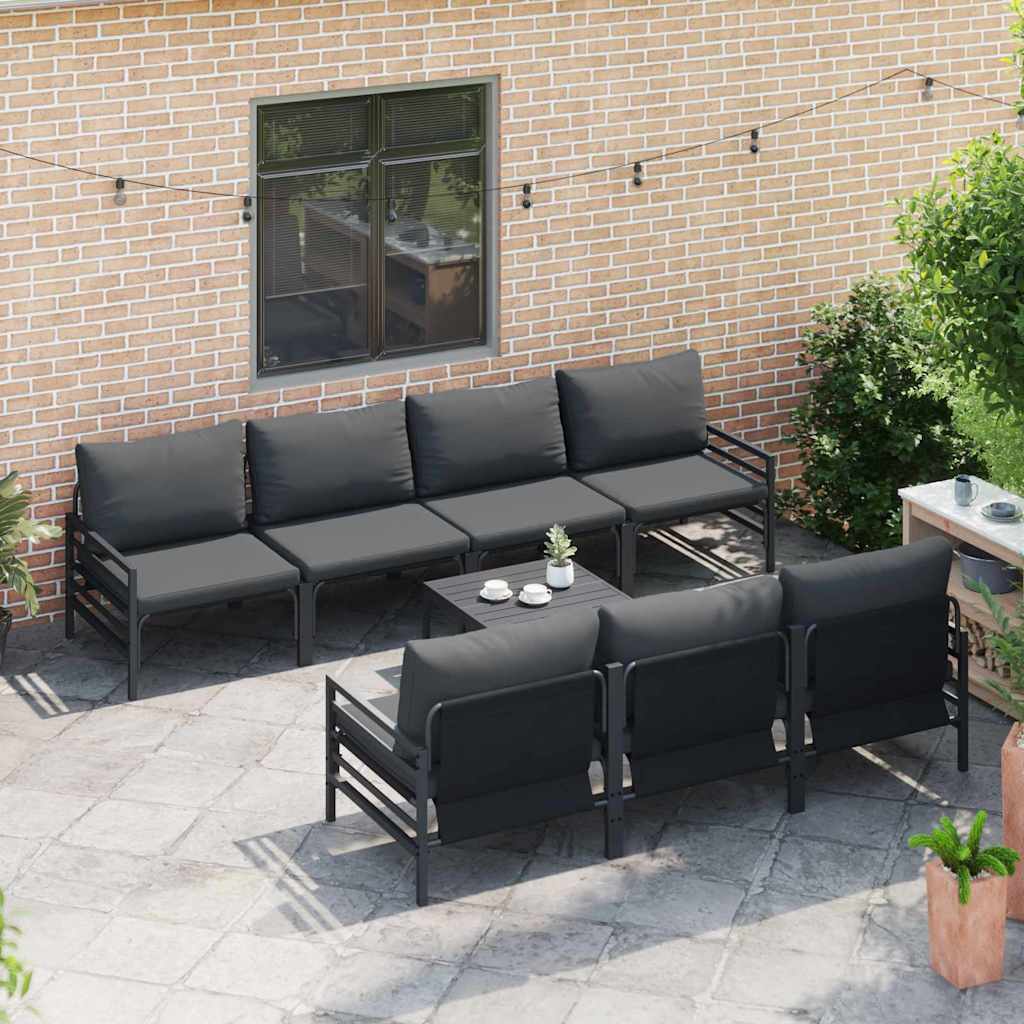 Conjunto de sofás de jardín con cojín 8 pcs Negro Acero