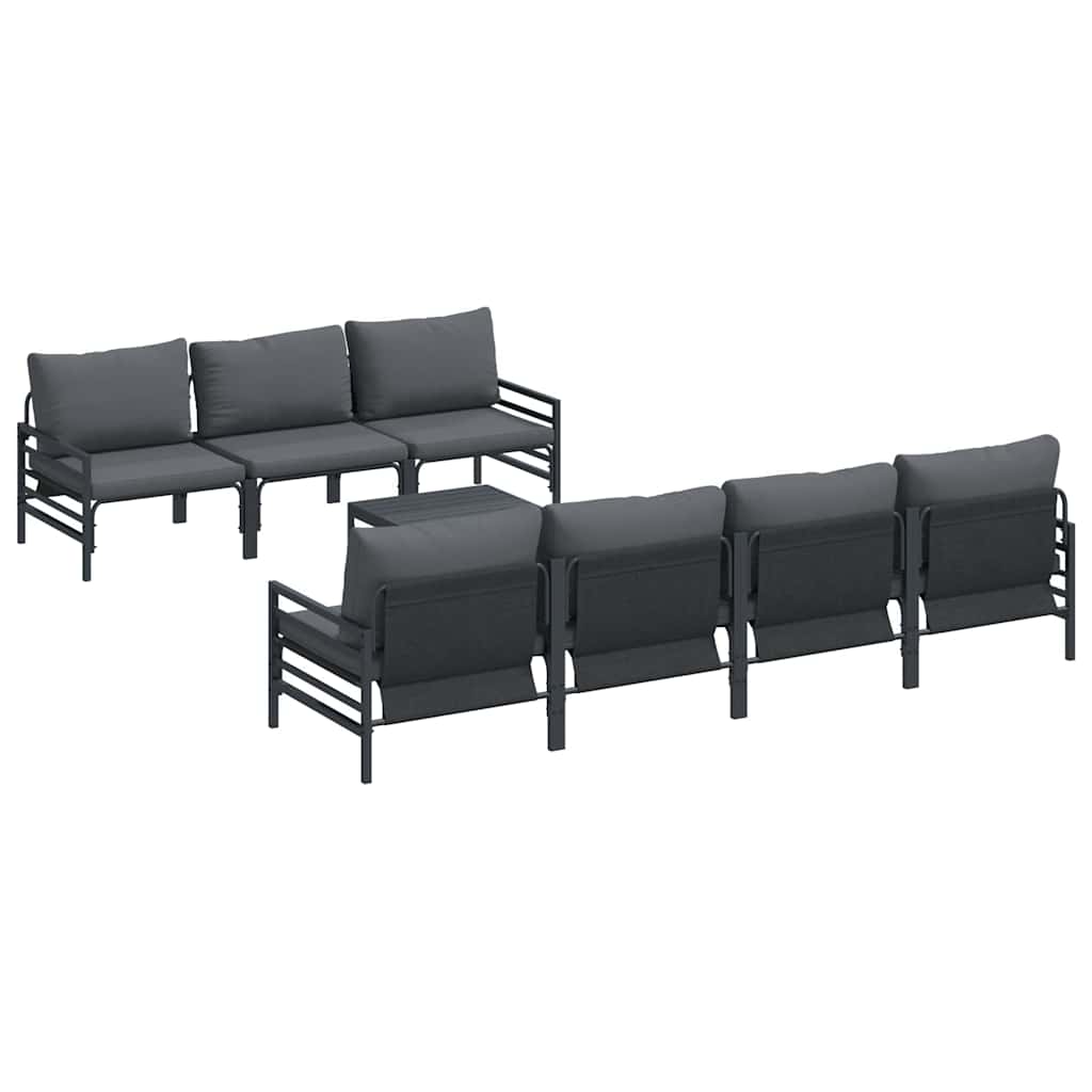 Conjunto de sofás de jardín con cojín 8 pcs Negro Acero