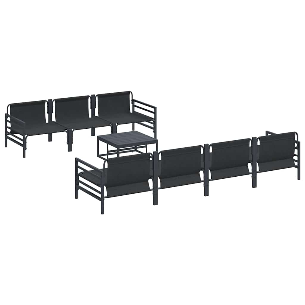 Conjunto de sofás de jardín con cojín 8 pcs Negro Acero