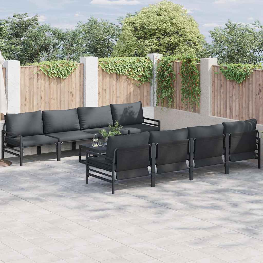 Conjunto de sofás de jardín con cojín 9 pcs Negro Acero
