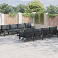 Conjunto de sofás de jardín con cojín 9 pcs Negro Acero