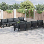 Conjunto de sofás de jardín con cojín 9 pcs Negro Acero