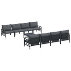 Conjunto de sofás de jardín con cojín 9 pcs Negro Acero