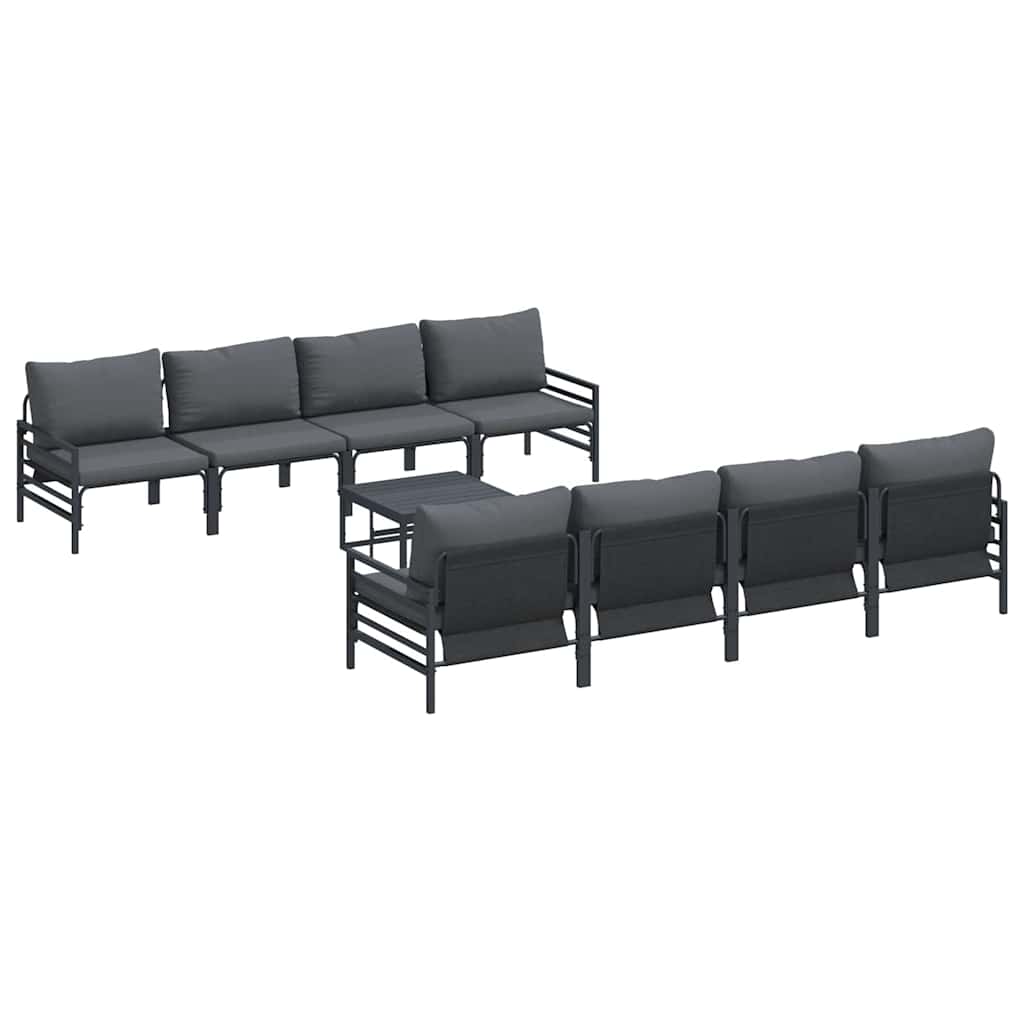 Conjunto de sofás de jardín con cojín 9 pcs Negro Acero