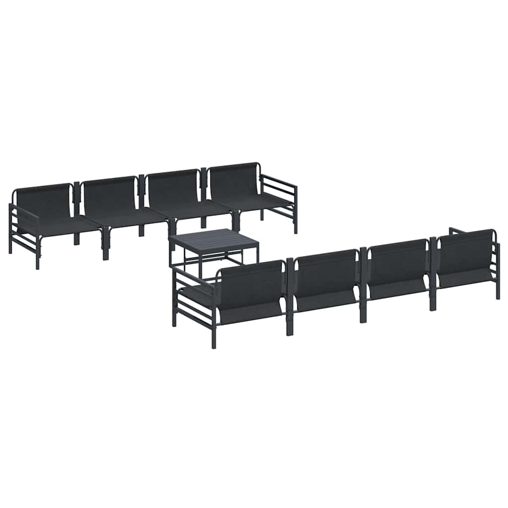 Conjunto de sofás de jardín con cojín 9 pcs Negro Acero