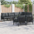 Conjunto de sofás de jardín con cojín 7 pcs Negro Acero