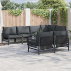 Conjunto de sofás de jardín con cojín 7 pcs Negro Acero