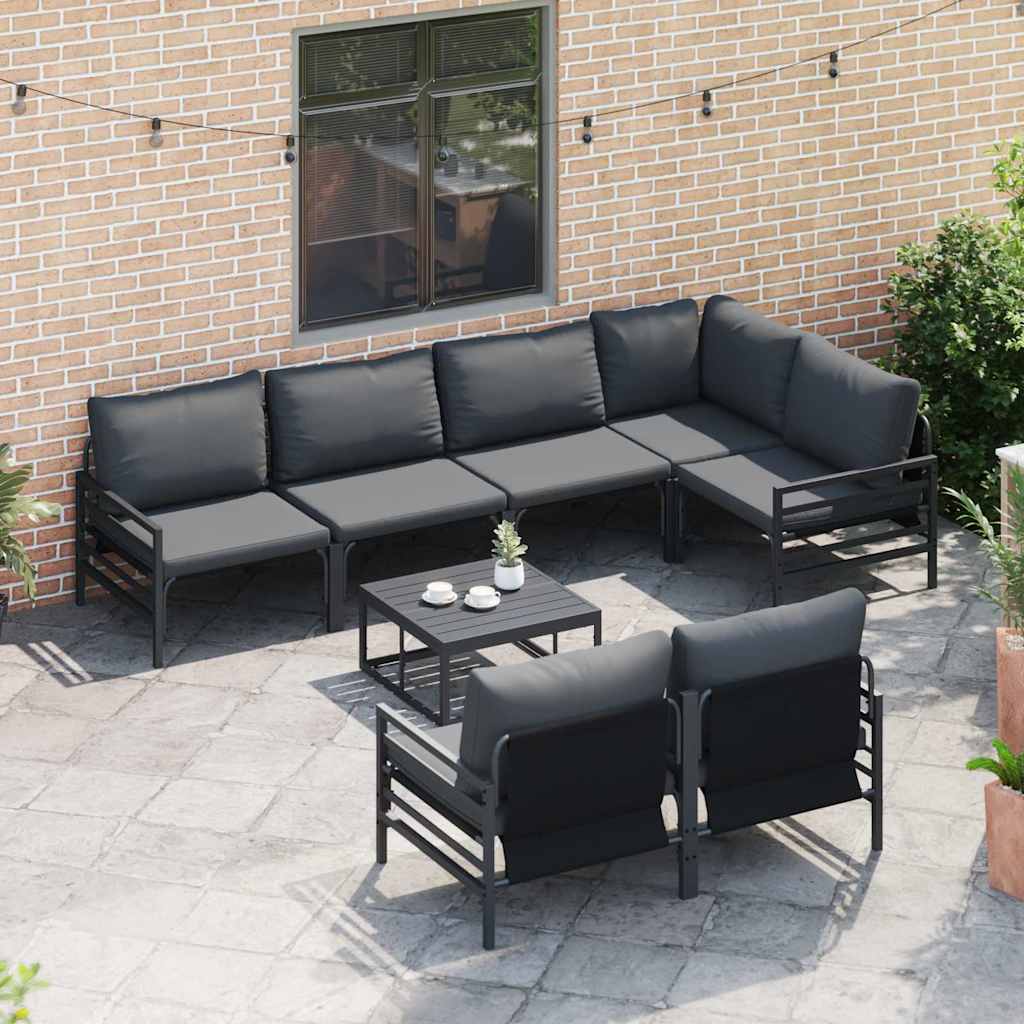 Conjunto de sofás de jardín con cojín 7 pcs Negro Acero
