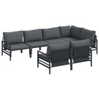 Conjunto de sofás de jardín con cojín 7 pcs Negro Acero