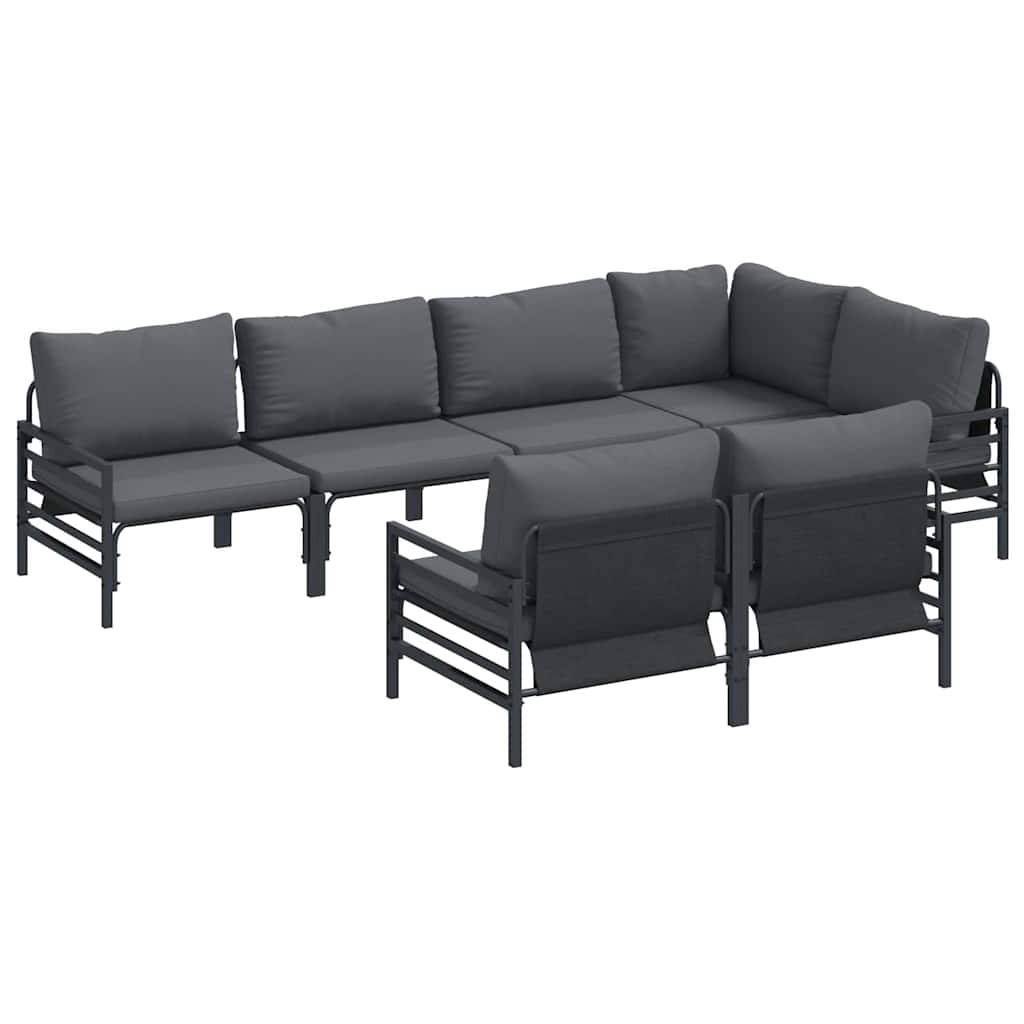 Conjunto de sofás de jardín con cojín 7 pcs Negro Acero