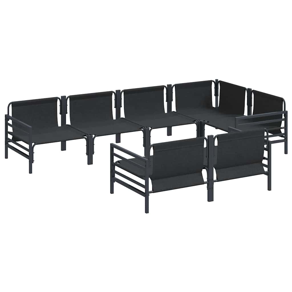 Conjunto de sofás de jardín con cojín 7 pcs Negro Acero