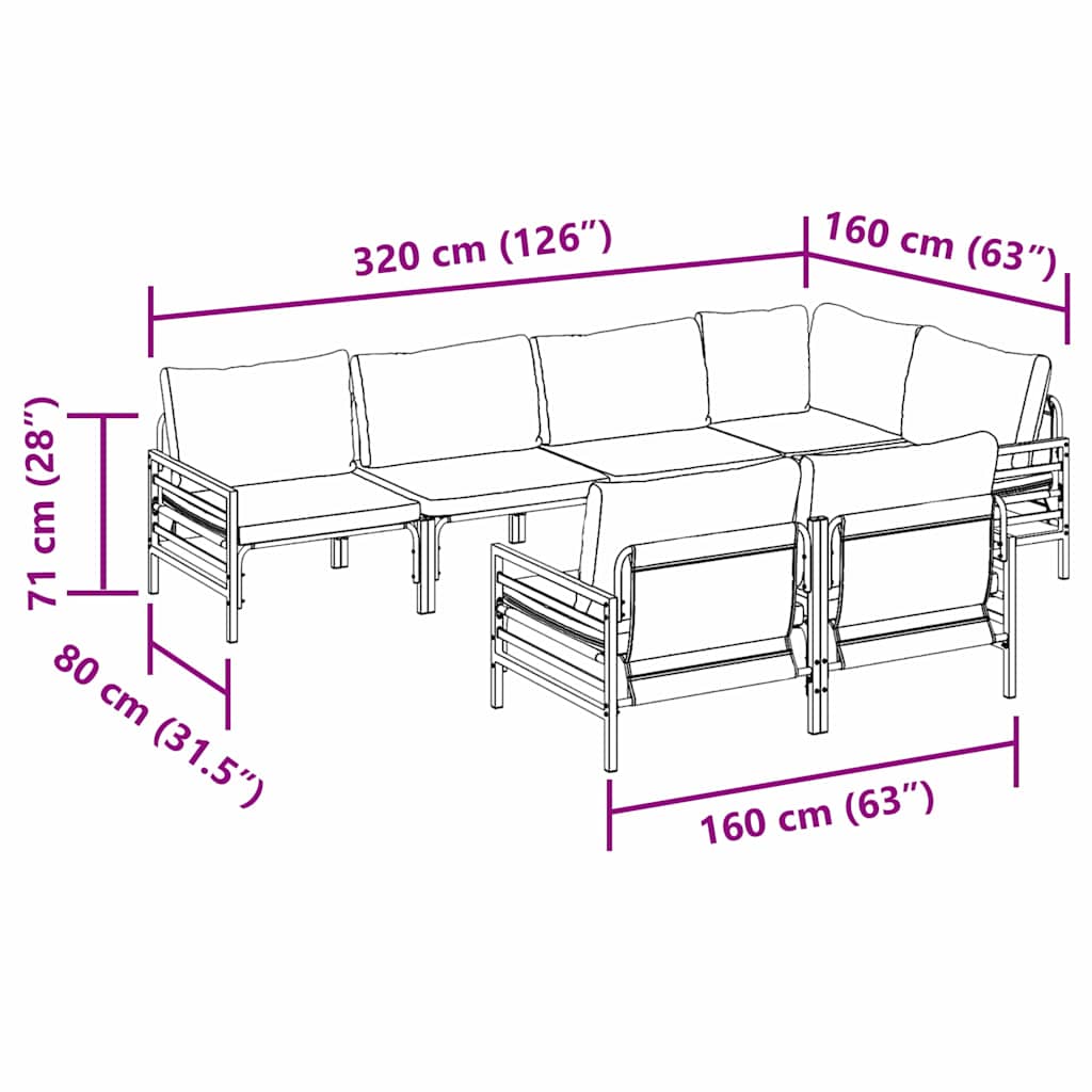 Conjunto de sofás de jardín con cojín 7 pcs Negro Acero