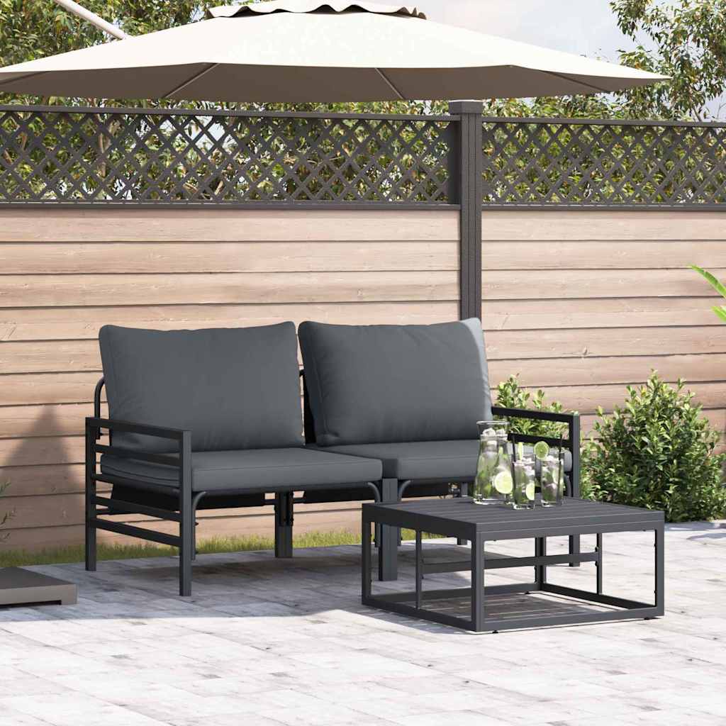 Conjunto de sofás de jardín con cojín 3 pcs Negro Acero