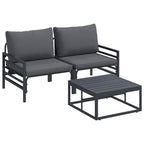 Conjunto de sofás de jardín con cojín 3 pcs Negro Acero