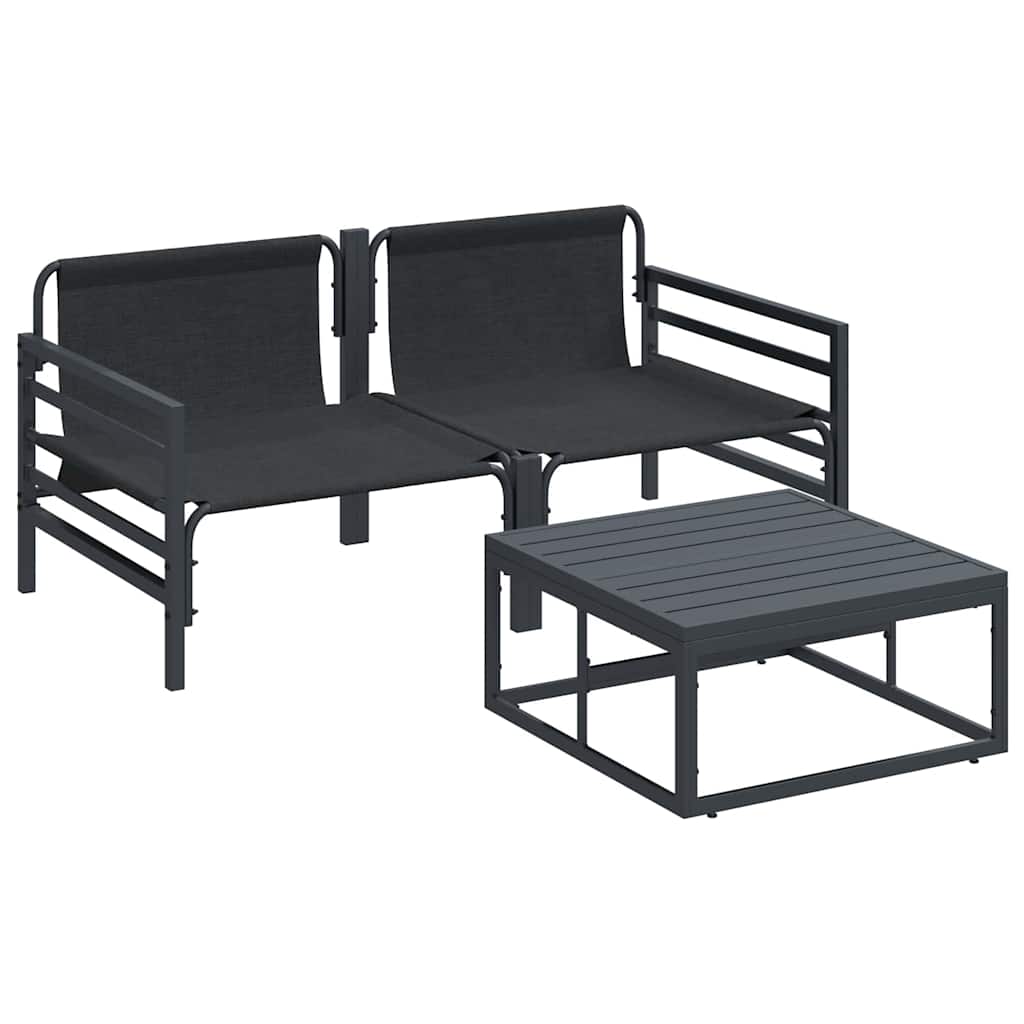 Conjunto de sofás de jardín con cojín 3 pcs Negro Acero