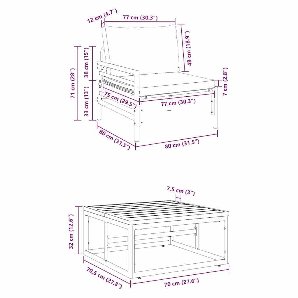 Conjunto de sofás de jardín con cojín 3 pcs Negro Acero
