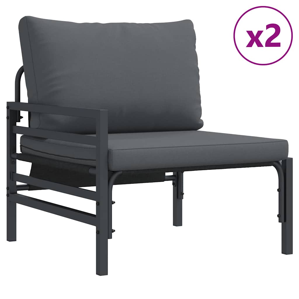 Conjunto de sofás de jardín con cojín 3 pcs Negro Acero