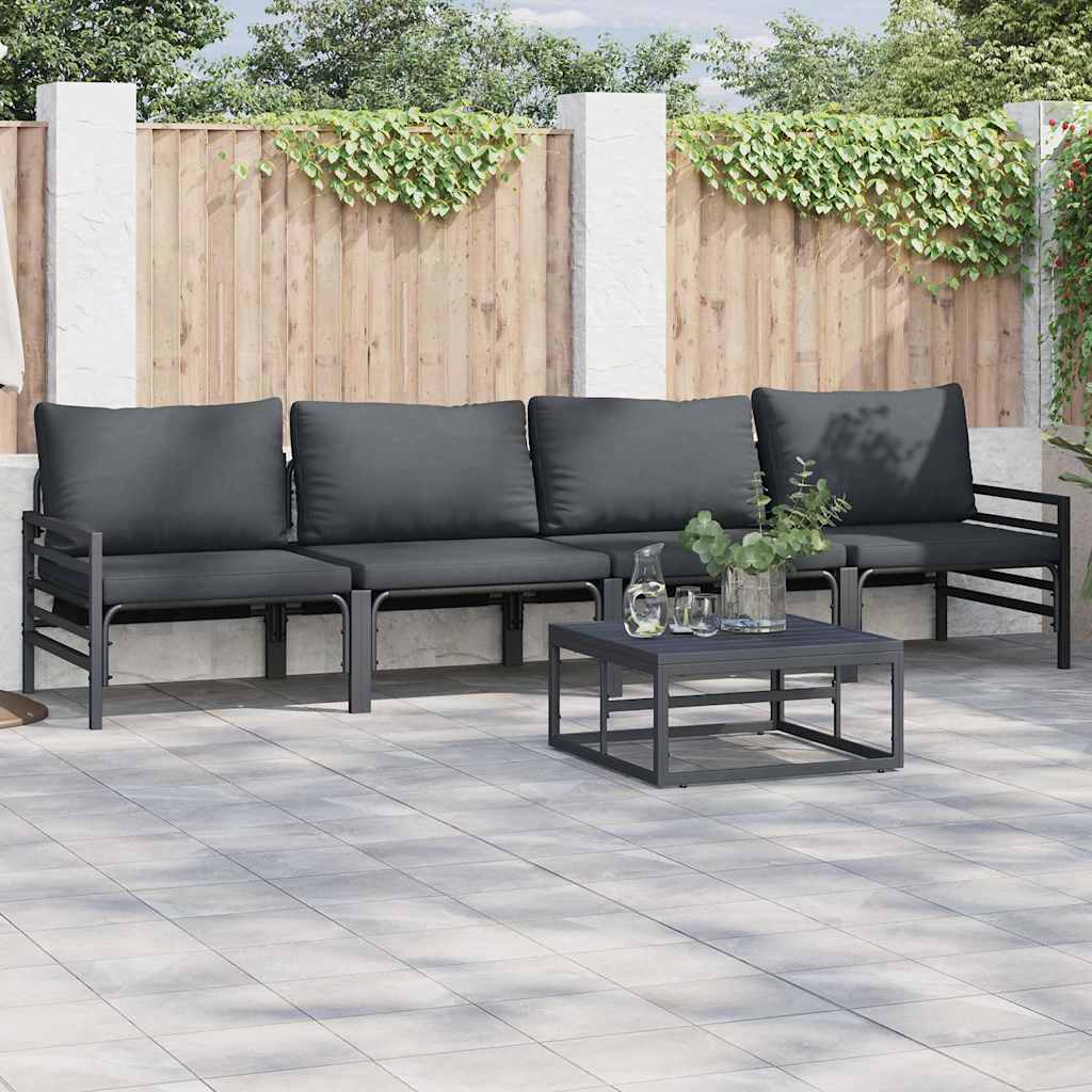 Conjunto de sofás de jardín con cojín 4 pcs Negro Acero