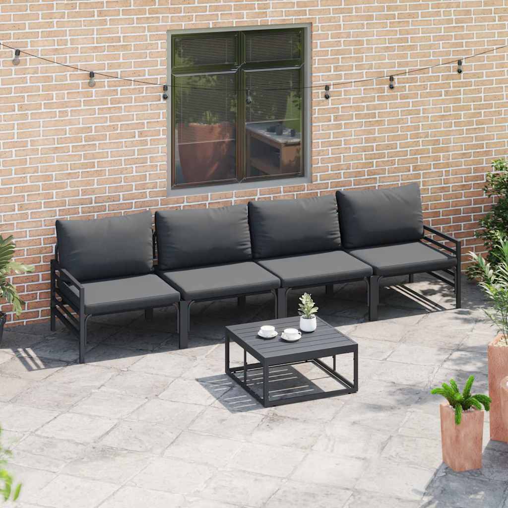 Conjunto de sofás de jardín con cojín 4 pcs Negro Acero