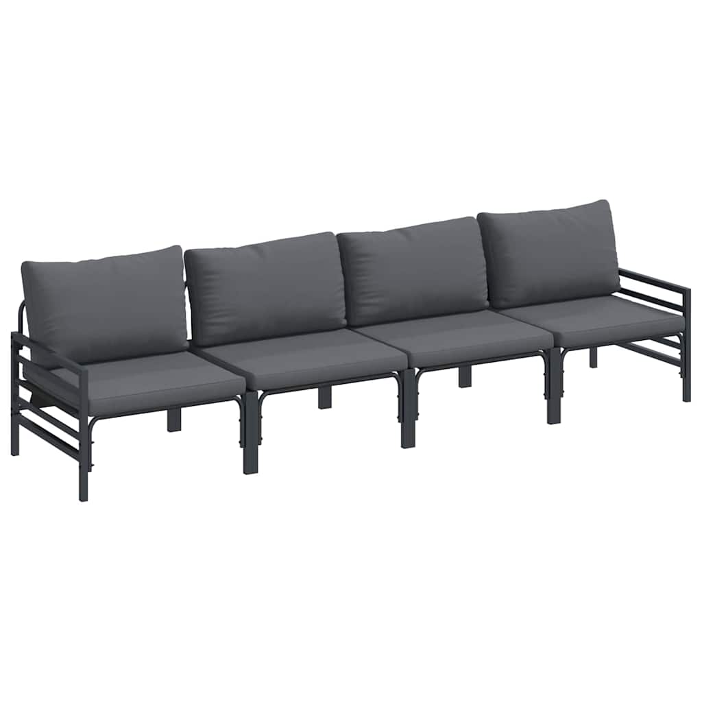 Conjunto de sofás de jardín con cojín 4 pcs Negro Acero