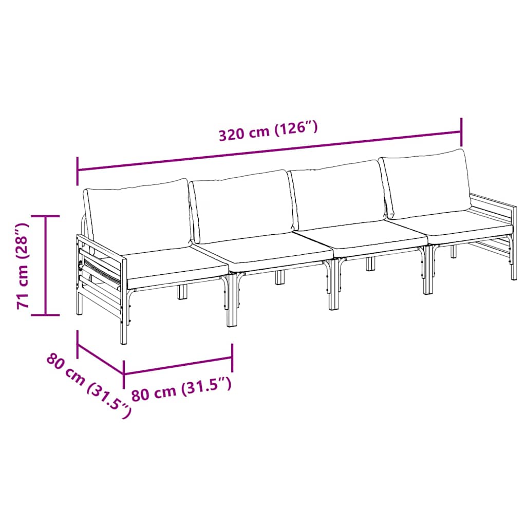 Conjunto de sofás de jardín con cojín 4 pcs Negro Acero