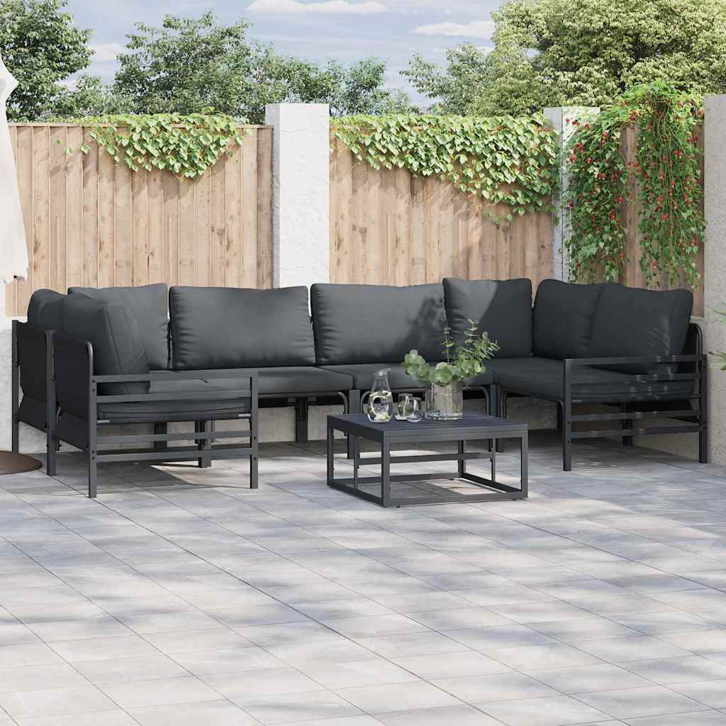 Conjunto de sofás de jardín con cojín 6 pcs Negro Acero