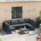 Conjunto de sofás de jardín con cojín 6 pcs Negro Acero