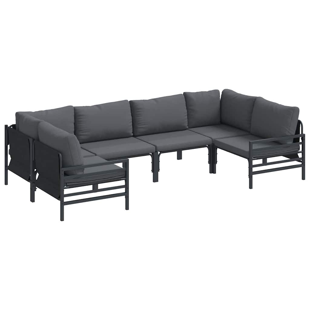 Conjunto de sofás de jardín con cojín 6 pcs Negro Acero