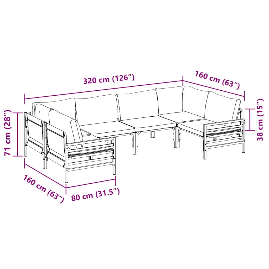 Conjunto de sofás de jardín con cojín 6 pcs Negro Acero