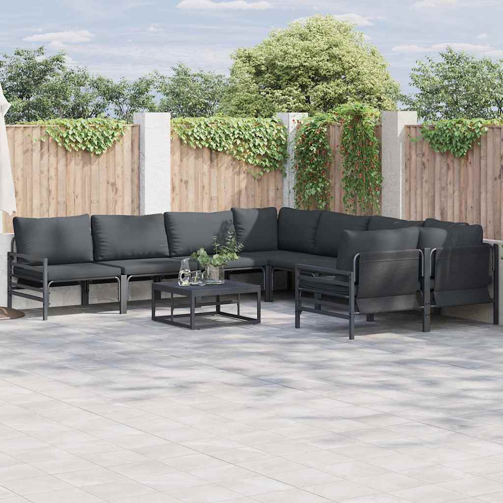 Conjunto de sofás de jardín con cojín 8 pcs Negro Acero