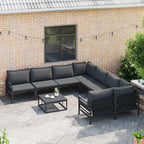 Conjunto de sofás de jardín con cojín 8 pcs Negro Acero