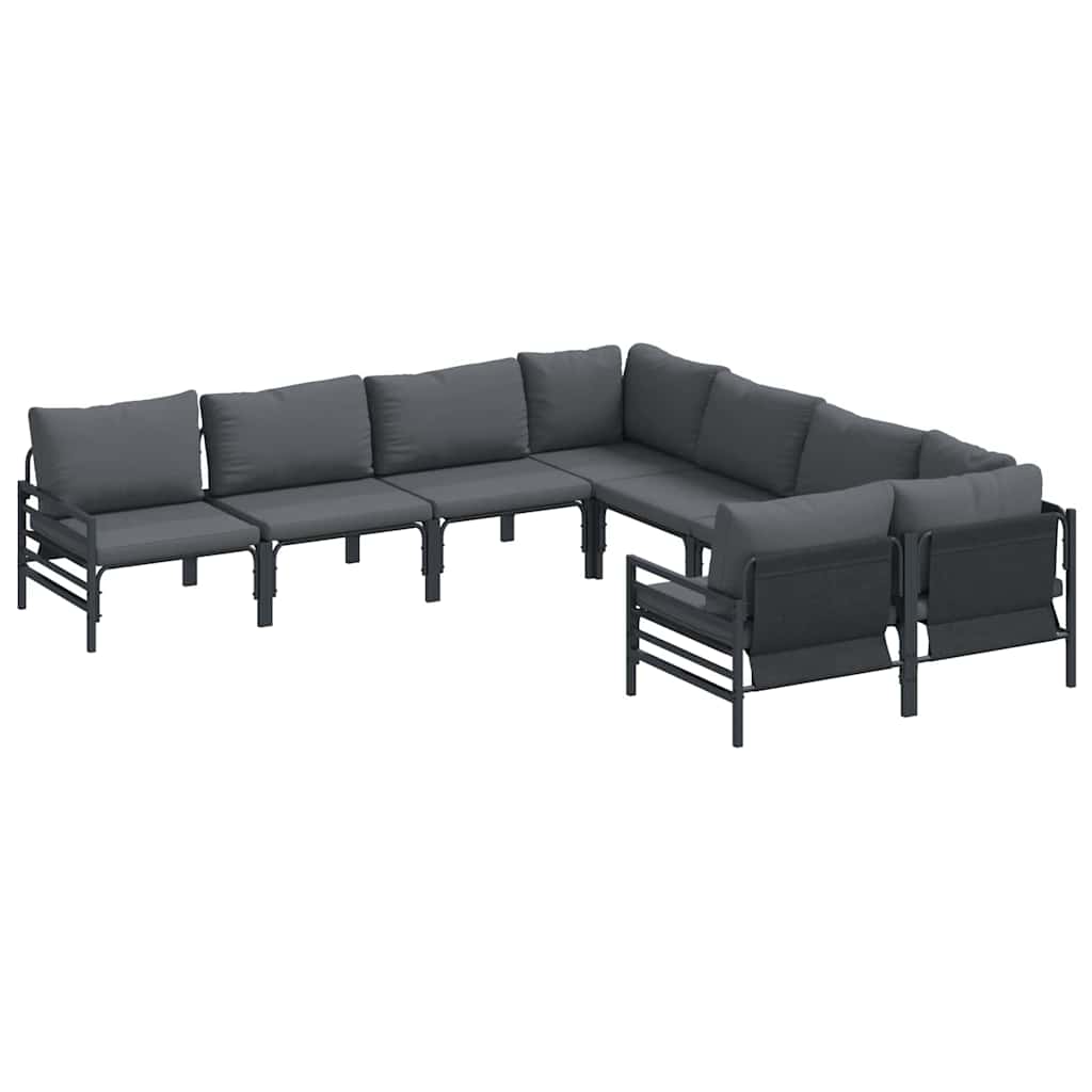 Conjunto de sofás de jardín con cojín 8 pcs Negro Acero