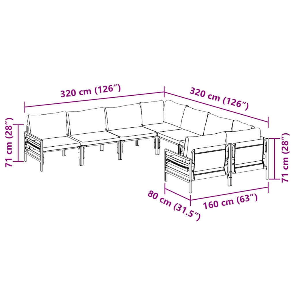 Conjunto de sofás de jardín con cojín 8 pcs Negro Acero