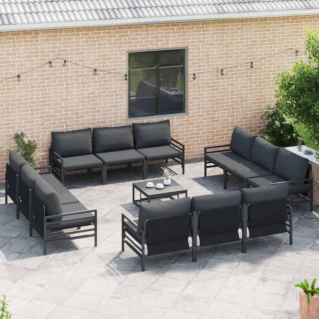 Conjunto de sofás de jardín con cojín 12 pcs Negro Acero